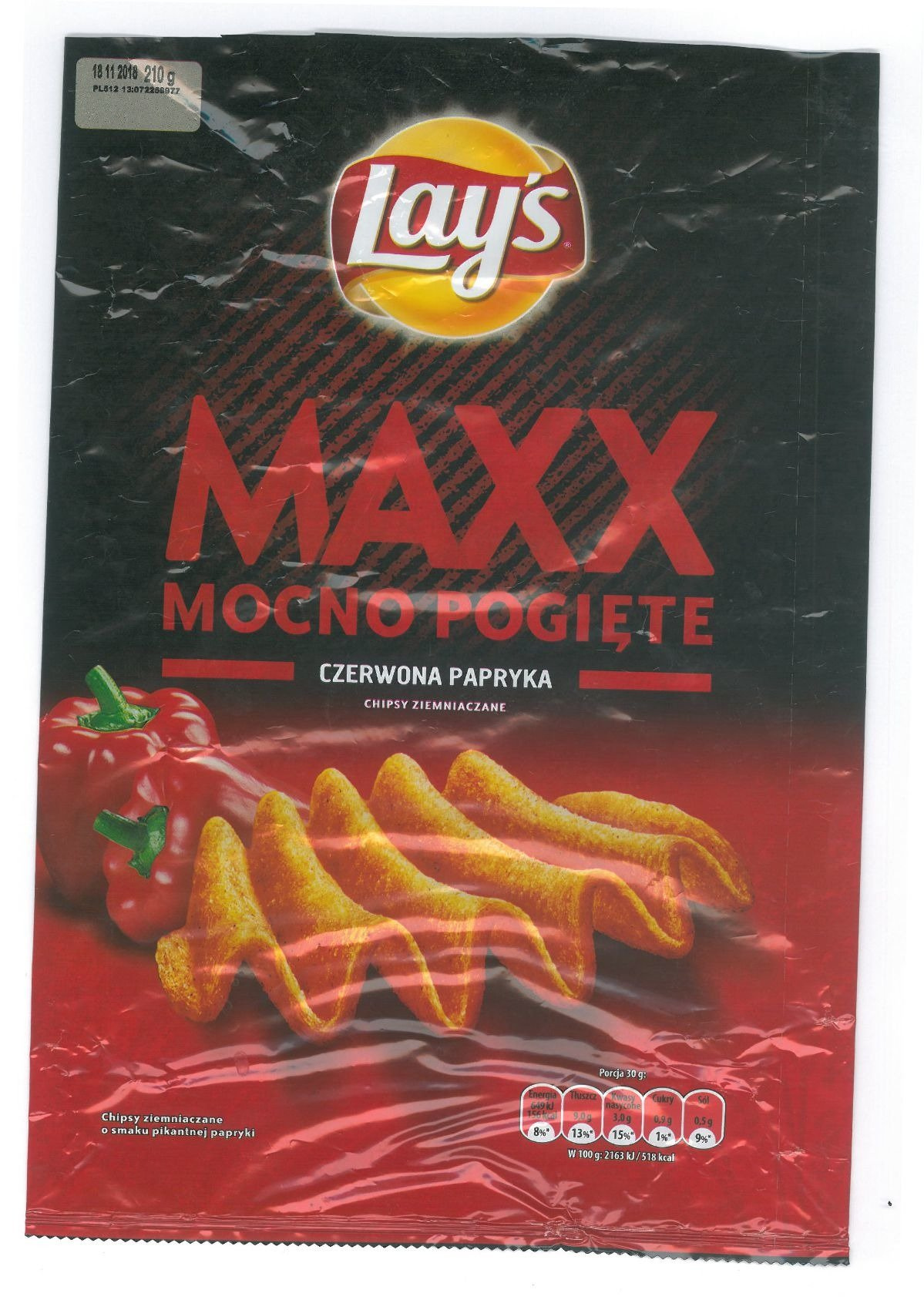 Chips Lay's Maxx Mocno Pogięte czerwona Papryka 210 g ARTYKUŁY