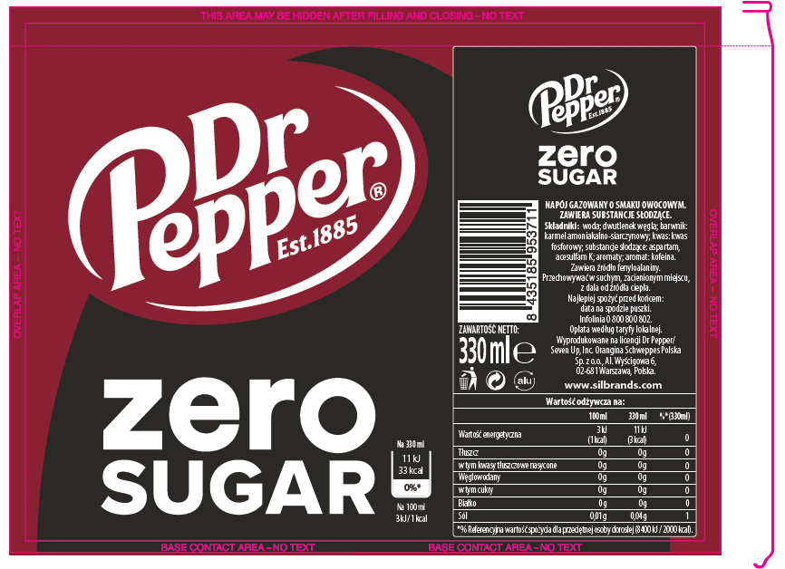 Dr Pepper Zero  CAN 330 ml SLEEK